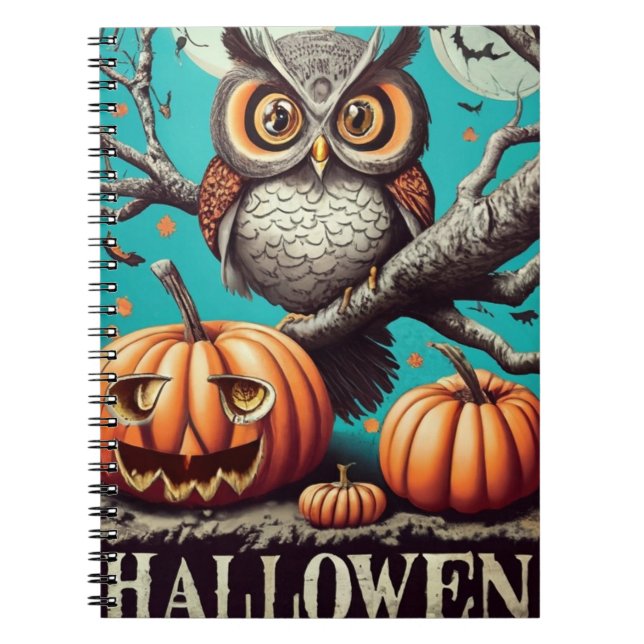 Owl and Pumpkin Notebook zu Halloween Notizblock (Vorderseite)
