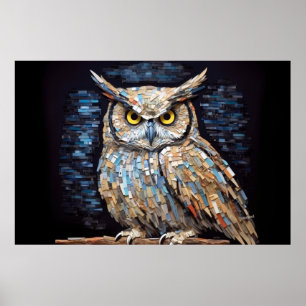 Owl Animal Bird Art Deco Paint Mosaic Poster
