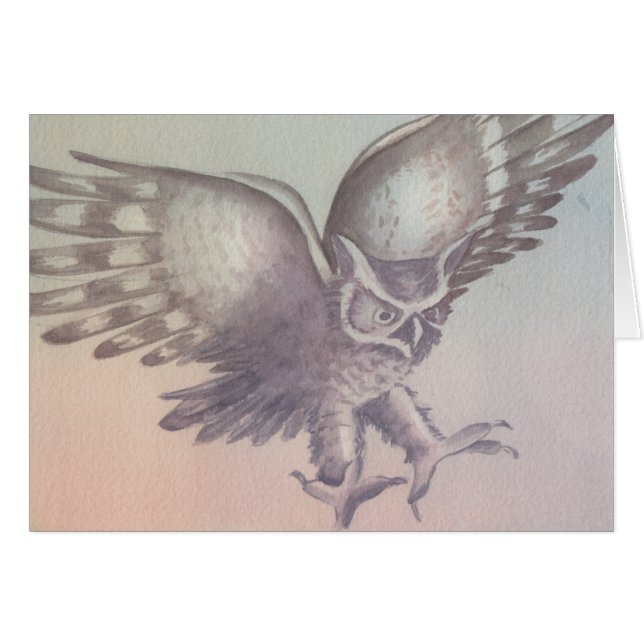 "Owl" Aquarellkarte (Vorderseite (Horizontal))