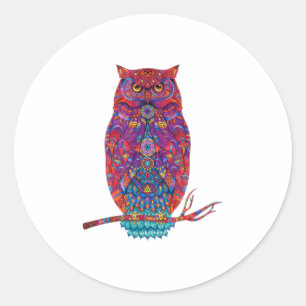 Owl Art Funny Runder Aufkleber