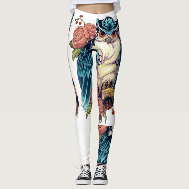 Owl Art Tattoo Design Ladys Leggings (Vorderseite)