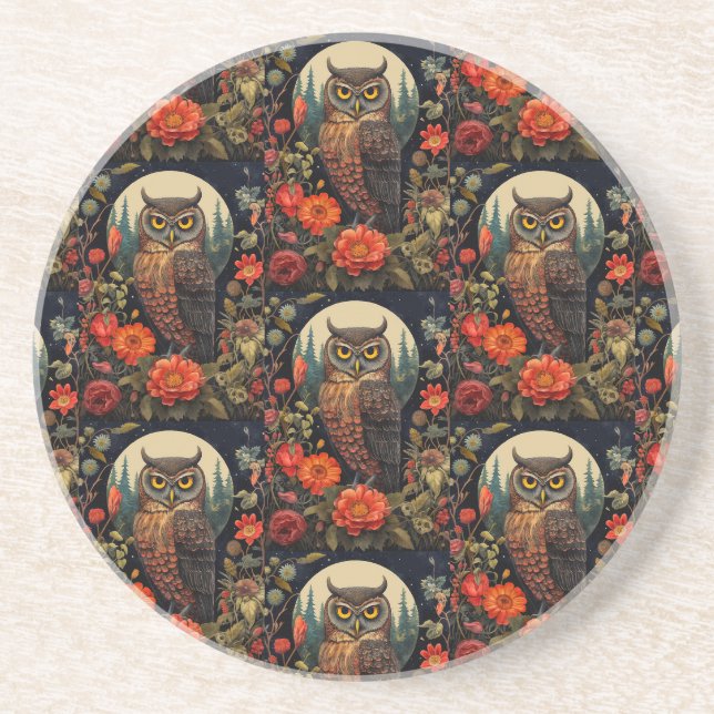 Owl at Night with a Full Moon Pattern Getränkeuntersetzer (Vorne)