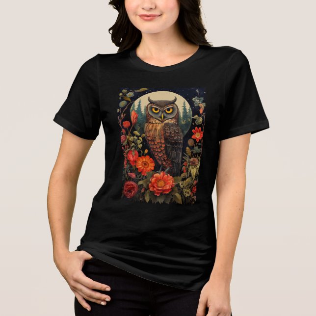 Owl at Night with a Full Moon Tri-Blend Shirt (Vorderseite)