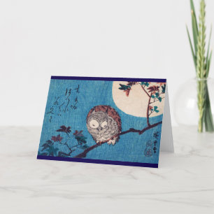 Owl auf Ahornzweig unter Vollmond, Hiroshige Karte