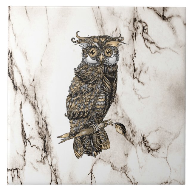 Owl auf braunem Marmor Fliese (Vorderseite)