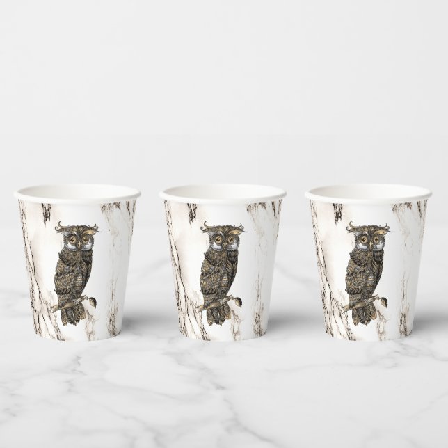Owl auf braunem Marmor Pappbecher (Multi)