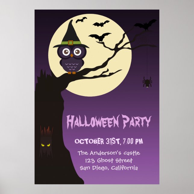 Owl auf dem Baumzweig Halloween Party Poster (Vorne)