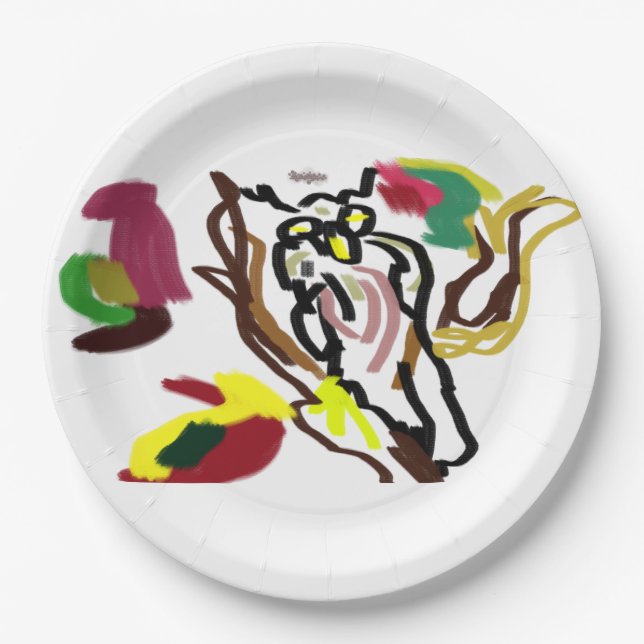Owl autumn oil pappteller (Vorderseite)