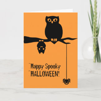 Owl-Bat-Spider Spooky Halloween Karte