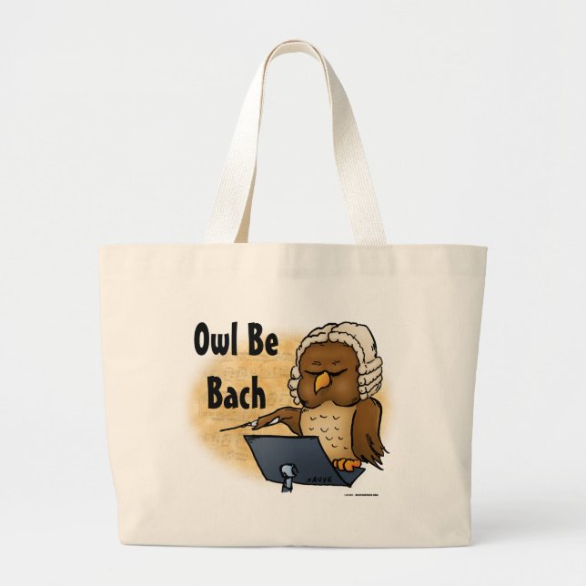 Owl Be Bach Funny Owl Cartoon Jumbo Stoffbeutel (Vorne)