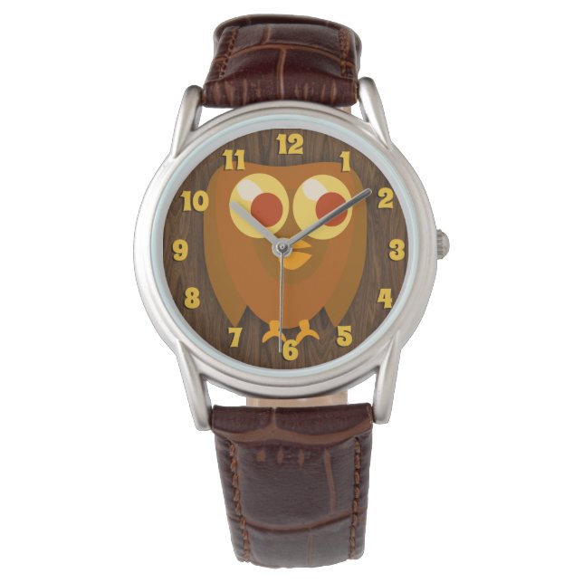 Owl Behalt Time Niedlich Bird Fun Cartoon Kunst Armbanduhr (Vorderseite)