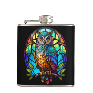 Owl Bird Animal Portrait Gestaltetes Glas Wildlife Flachmann
