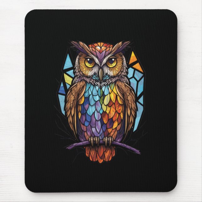 Owl Bird Animal Portrait Gestaltetes Glas Wildlife Mousepad (Vorne)