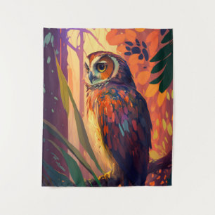 Owl Bird Animal Portrait Painting Wildlife Außenbe Wandteppich