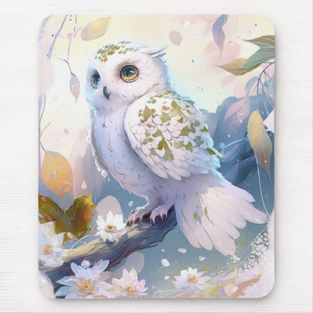 Owl Bird Portrait Animal Painting Wildlife Forest Mousepad (Vorne)