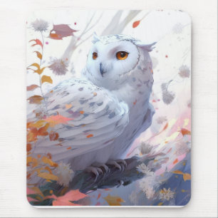 Owl Bird Portrait Animal Painting Wildlife Forest Mousepad