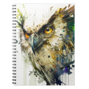 Owl Bird Portrait Animal Painting Wildlife Forest Notizblock