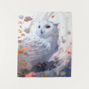 Owl Bird Portrait Animal Painting Wildlife Forest Wandteppich