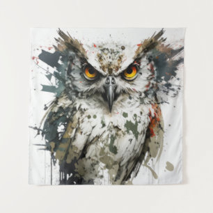Owl Bird Portrait Animal Painting Wildlife Forest Wandteppich