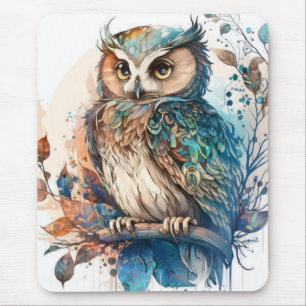 Owl Bird Portrait Animal Painting Wildlife Outdoor Mousepad