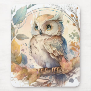 Owl Bird Portrait Animal Painting Wildlife Outdoor Mousepad