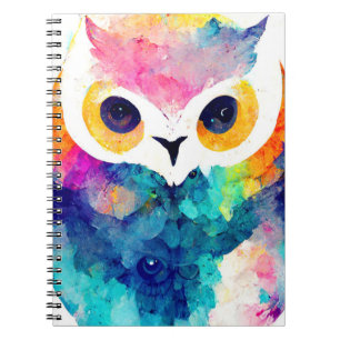 Owl Bird Wild Nature Animal Color Art Malerei Notizblock