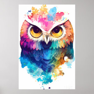 Owl Bird Wild Nature Animal Color Art Malerei Poster