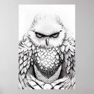 Owl Bird Wild Nature Illustration Line Epische Kun Poster