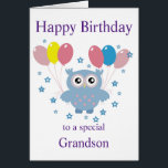 Owl Birthday Card for Grandparents<br><div class="desc">Owl Birthday Card For Grandparents– JNR Design Baby Owl Series A modern birthday card for proud grandparents, with a cute little baby owl bringing balloons to the party. Celebrate your special grandsons birthday with an Owl! The interior of the card is left blank to give you plenty of room to...</div>