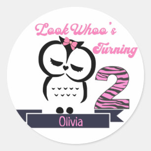 Owl Birthday Classic Round Aufkleber