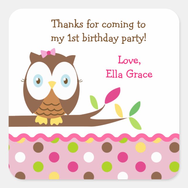 Owl Birthday Party Danke, dass ihr die Aufkleber L (Vorderseite)