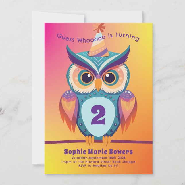 Owl Birthday Party Kids Bold Einladung (Vorderseite)