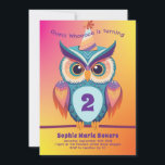 Owl Birthday Party Kids Bold Einladung<br><div class="desc">Ein bezaubernder Eule-Cartoon für die Geburtstagsfeier Ihres Kindes ist hier,  um Ihnen fragen,  Whoooo 2,  3 oder 4 Jahre alt wird,  oder sogar 1! Niedlich mit modernen Farben und farbenfrohen Hintergrundfarben.</div>