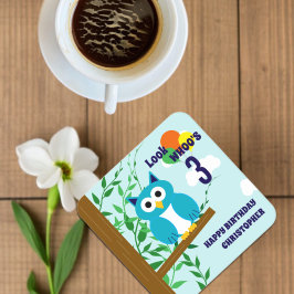 Owl Birthday Rechteckiger Pappuntersetzer