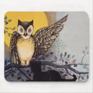 Owl Black Cat Full Moon Tree Night Mousepad