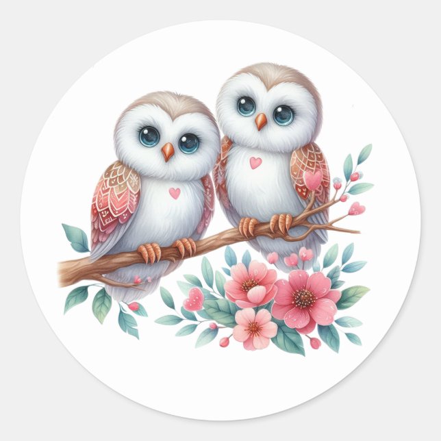 Owl Boho Rustic Country Woodland Wedding Runder Aufkleber (Vorderseite)