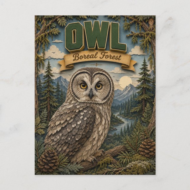 Owl Boreal Forest POPCUT Postkarte (Vorderseite)