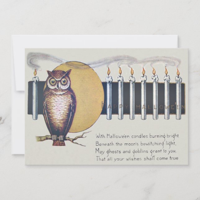 Owl Candles Full Moon Vintag Halloween Karte (Vorderseite)