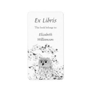Owl Cherry Blossom Ex Libris Name Buchzeichen hinz Adressaufkleber