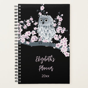 Owl Cherry Blossom Pink Black   Name/Jahr hinzufüg Planer
