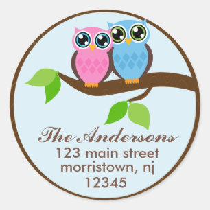 Owl Couple Address Labels Runder Aufkleber