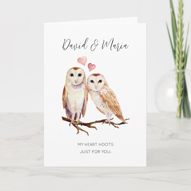 Owl Couple My Heart Hoots Anniversary Karte (Vorderseite)