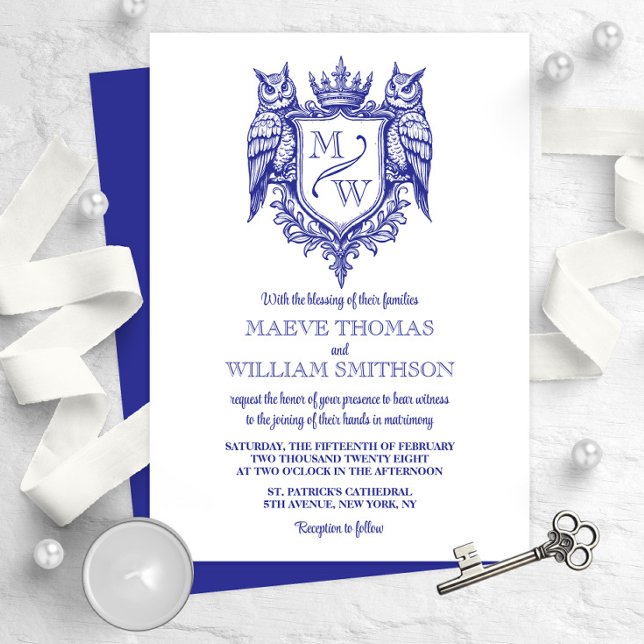 Owl Crest Royal Monogram Wedding Invitation (Von Creator hochgeladen)
