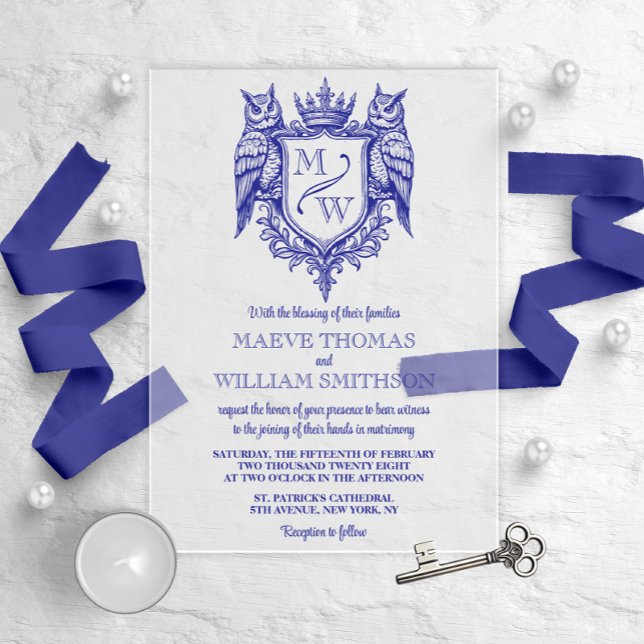 Owl Crest Royal Monogram Wedding Invitation Acryleinladungen (Von Creator hochgeladen)