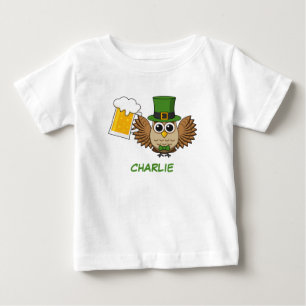 Owl Drinking Beer St Patrick's Day   Personalisier Baby T-shirt