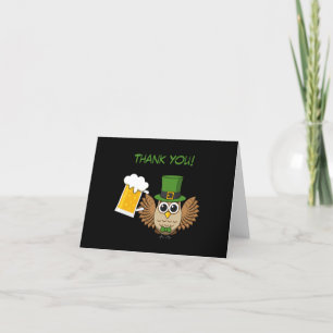 Owl Drinking Beer St Patrick's Day   Personalisier Dankeskarte