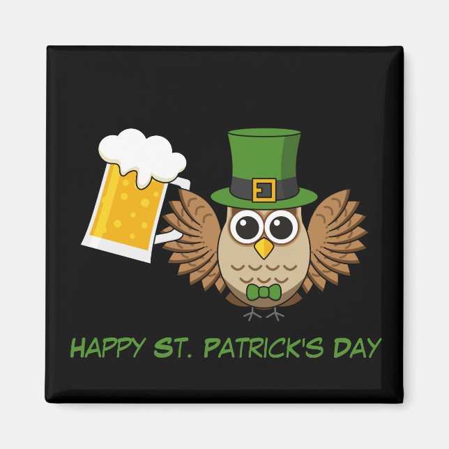 Owl Drinking Beer St Patrick's Day | Personalisier Magnet (Vorne)