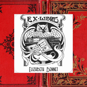 Owl Ex Libris Buchzeichen Quadratischer Aufkleber