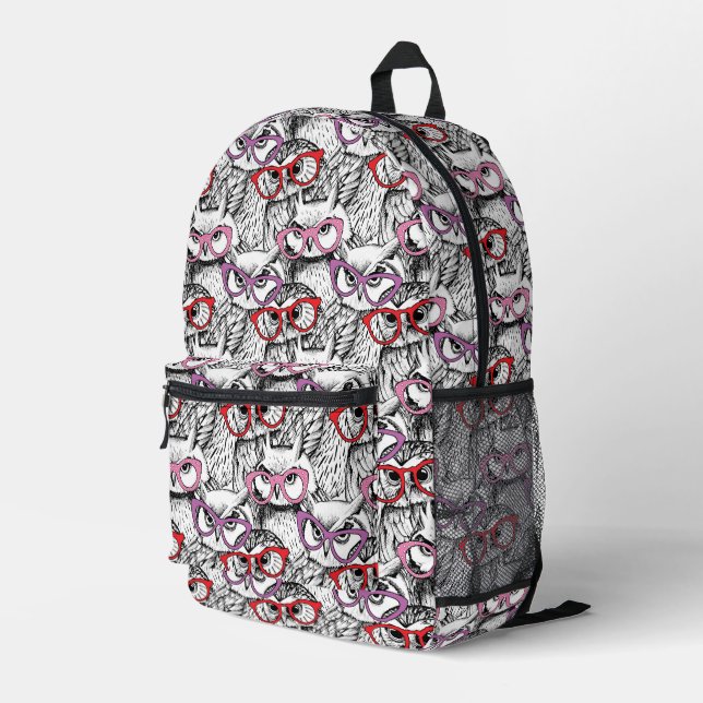 Owl Eyeglasses Muster Bedruckter Rucksack (Rückseitige Ecke Rechts)