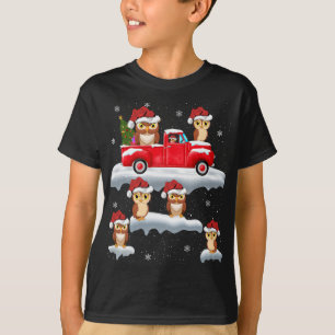 Owl Fahren Weihnachtsbaum Red Truck Owl Weihnachte T-Shirt